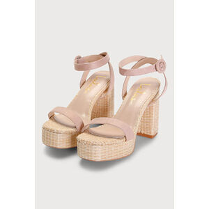 (price firm) Lulus Mosey Light Nude Suede Raffia Platform High Heel Sandals